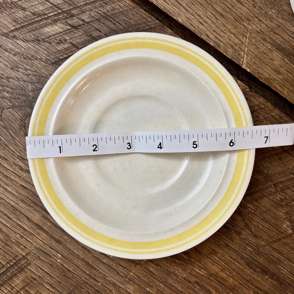 Vintage USA Cream Yellow‎ Banded Coffee Cup & Saucer Set MCM